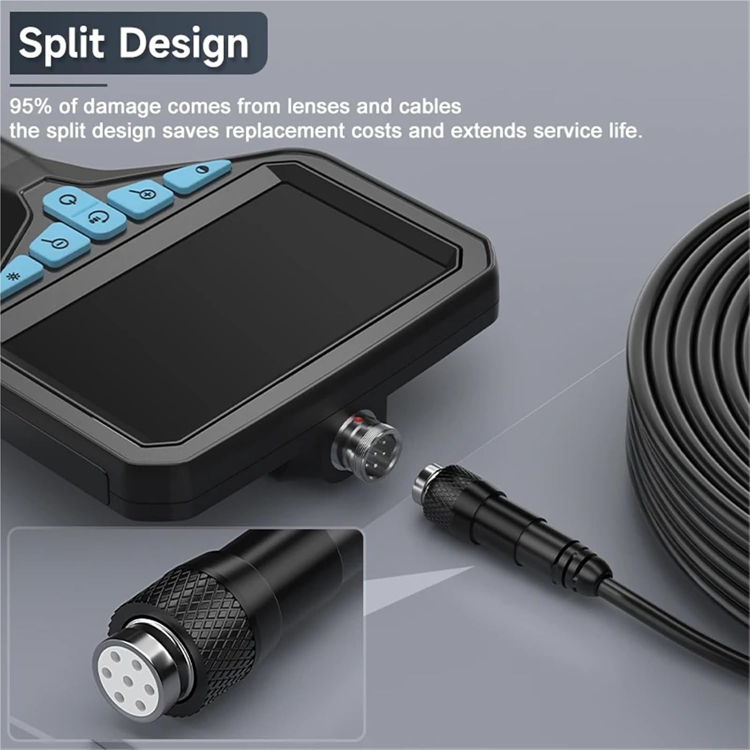 Industrial Endoscope Camera 4.3''IPS Screen 2-100M Rigid Cable HD1080P Probe 8MM Lens Car Pipe Inspection Borescope LEDs 2600mAh(100 m)