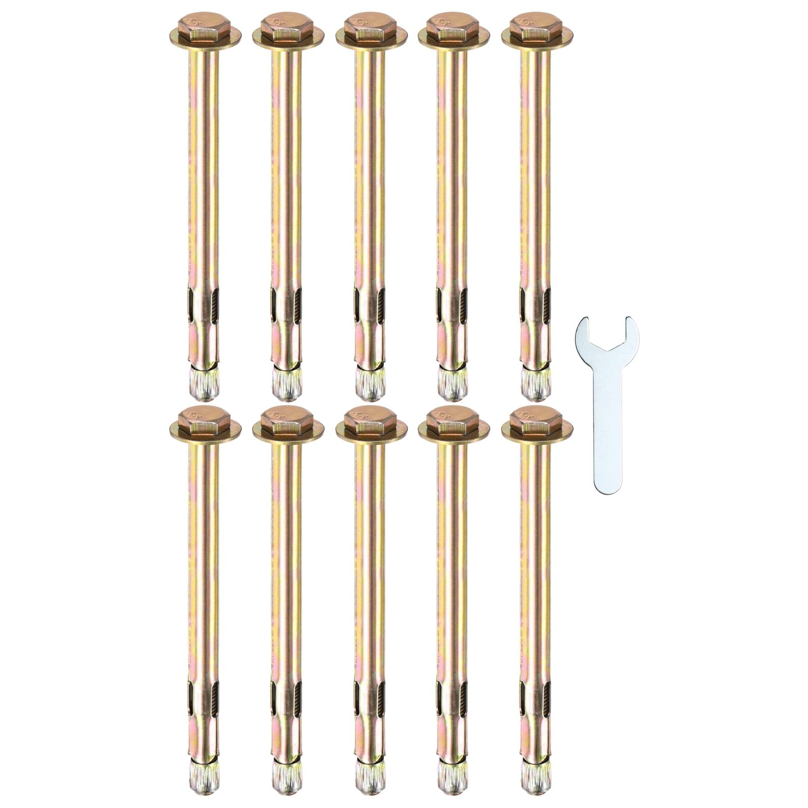 M METERXITY 10-Pack Hex Expansion Bolt, M8x120mm Colored Galvanized Iron-Carbon Steel External Hex Expansion Bolts W/ 14mm Wrench, Anti-Corrosion Metal Bolt for Concrete/Dry Brick/Block Walls