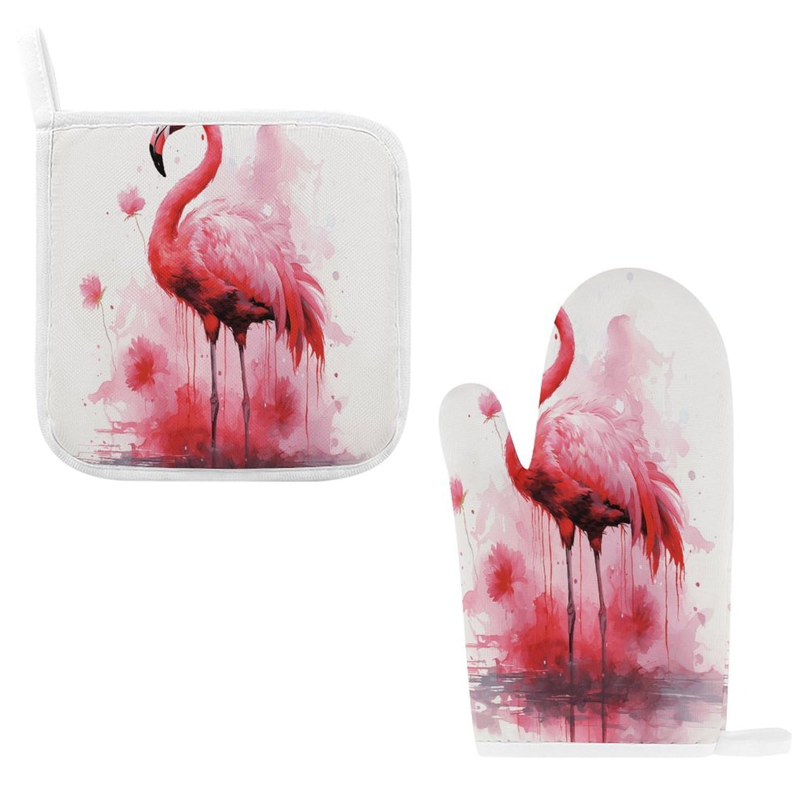 Fodpand Style Flamingo Watercolor Oven Mitts And Pot Holders Sets