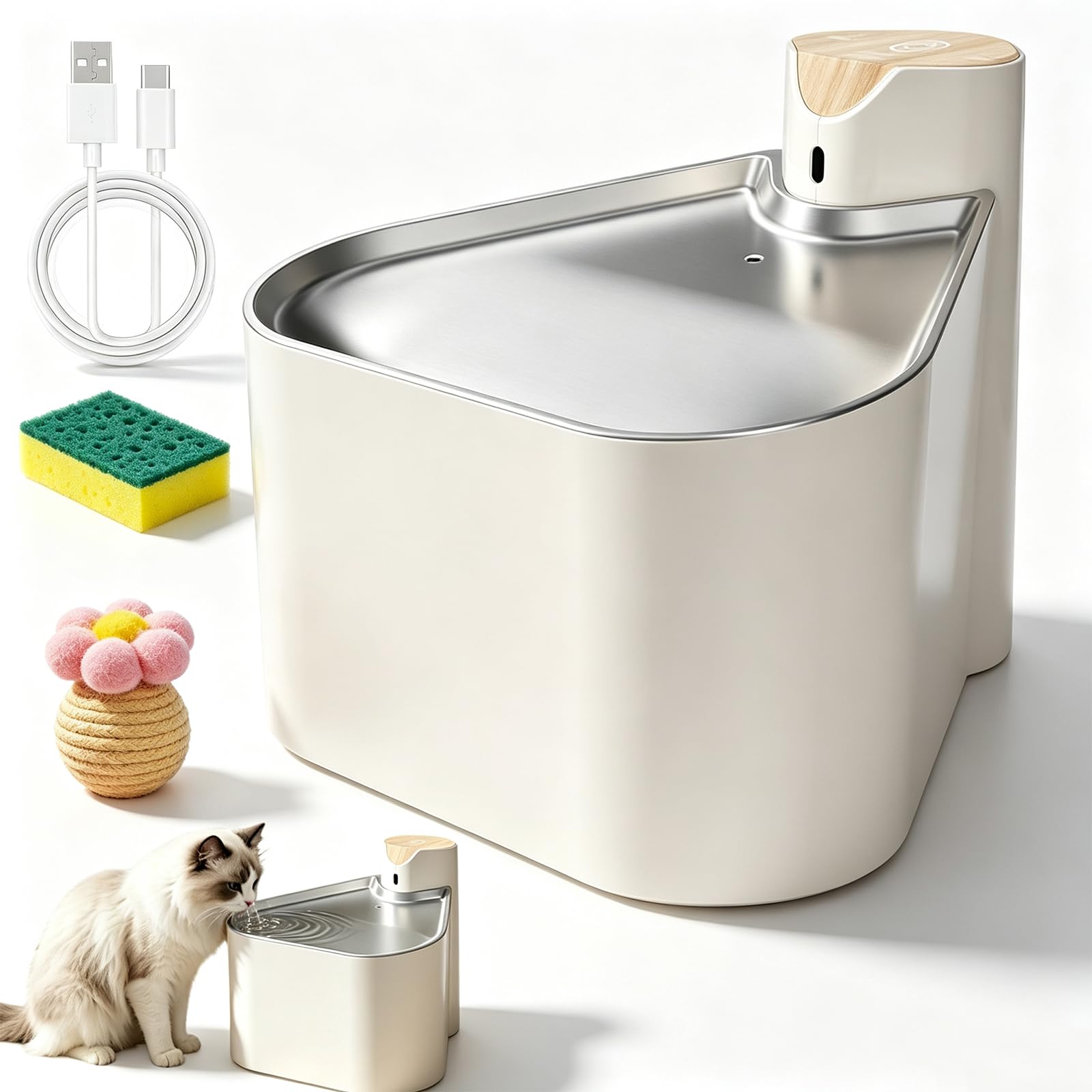 Wasserbrunnen FüR Katzen, Katzentrinkbrunnen Kabellos, USB, 2000 Mah, 1,6 L, FüR Wohnzimmer, Balkon, HaustiergeschäFt, Outdoor, Hund, Welpen, KäTzchen