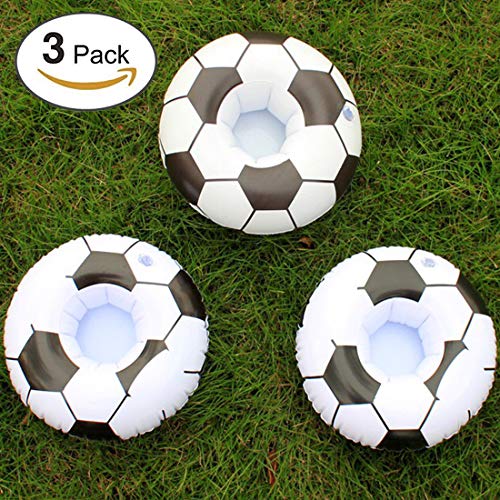 DOLYUU Getränkehalter Pool,Schwimmring,Aufblasbare Getränkehalter 3 STÜCKE, Schwimmender Bierhalter Pool Badespielzeug Party Deko Pool Untersetzer für Bier Getränke Saft - Fußball