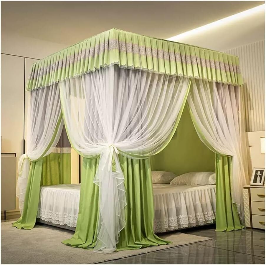 Moustiquaire à baldaquin pour lit de 150x200 cm et rideau de lit rose