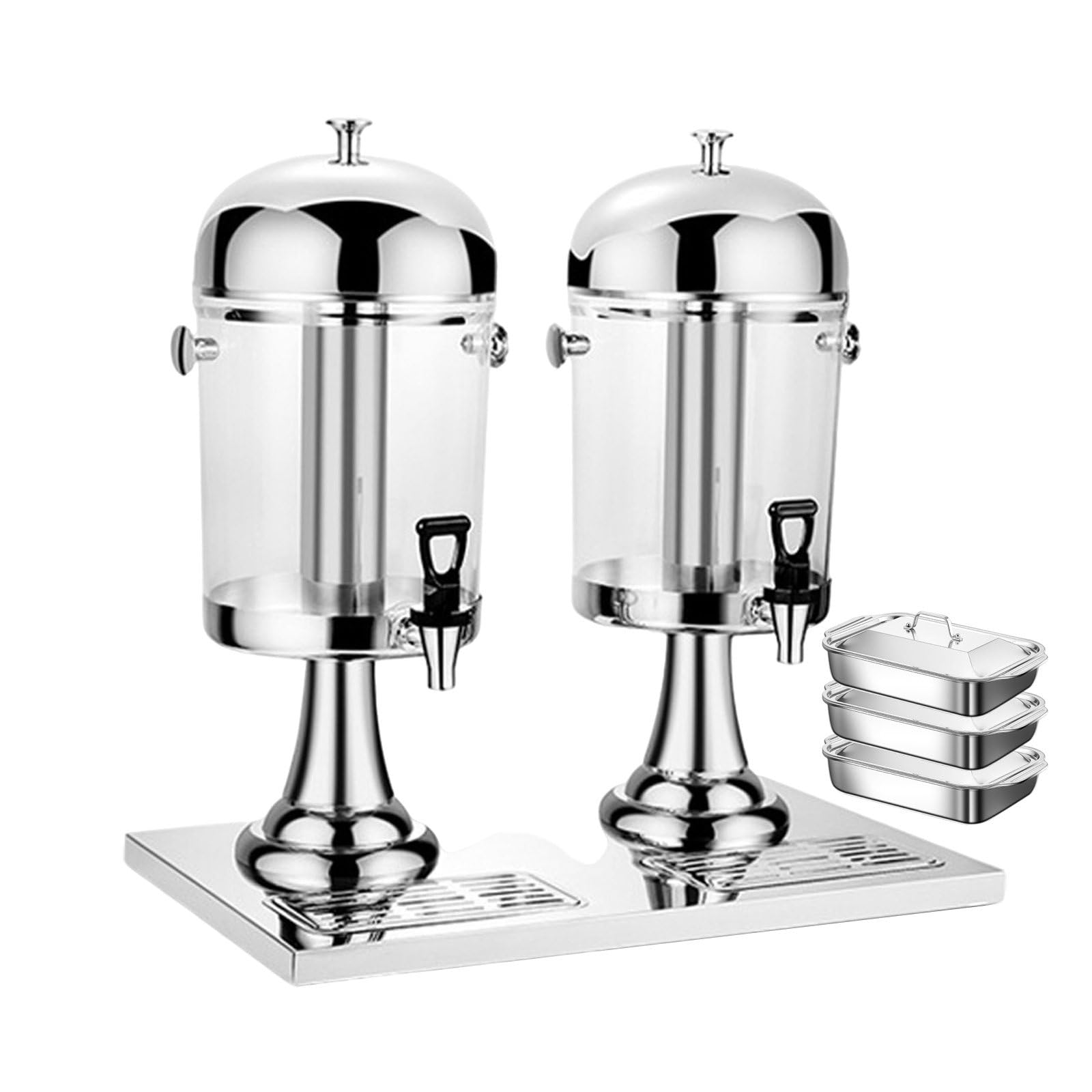 MYUYEE Commercial Drink Dispensers, Cold & Warm Beverage Dispenser With 3 Baking Tray For Buffet Catering, Cold Drinks And Beer, Detachable Design And Easy To Clean - 16L,Silver