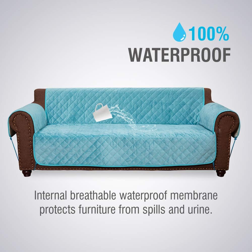 MARKSIGN Super Soft Velvet Sofa Cover, 100% Waterproof Fabrics with TPU Membrane, Stay Put Design with Non-Slip Backing, Seat Anchors and Removable Ties, Machine Washable