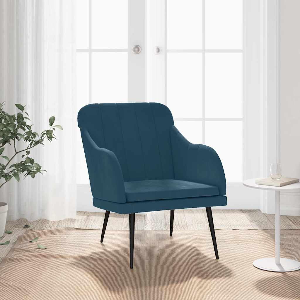 Poltrona Blu in Velluto 63x76x80 cm con Schienale Imbottito e Braccioli Spessi per Relax, Seduta Profonda, Struttura in Metallo Robusta per Soggiorno, Studio, Camera, Ufficio
