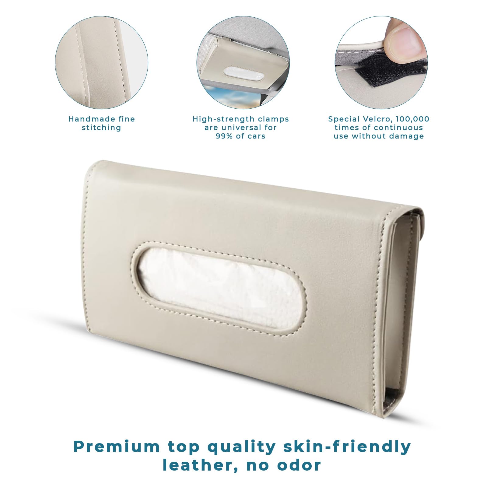 PANCA Car Tissue Holder for Sun Visor, Refillable PU Leather Napkin Box | Car Tissue Paper Holder for Dashboard, Seatback, Door | Interior Hanging Organizer for Car SUV Truck (Black) - Image 3 thumbnail