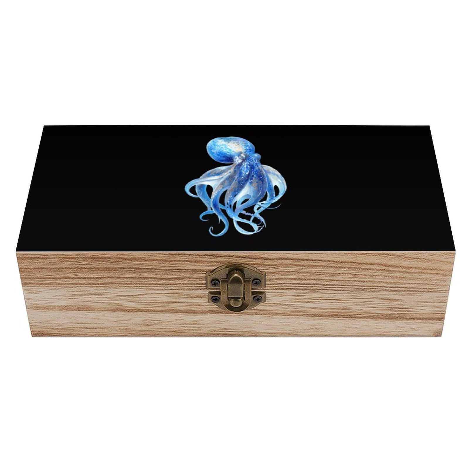 HLBSDM Octopuss Transparent Wooden Storage Box Craft Memory Keepsake Treasure Chest Box Jewelry Organizer