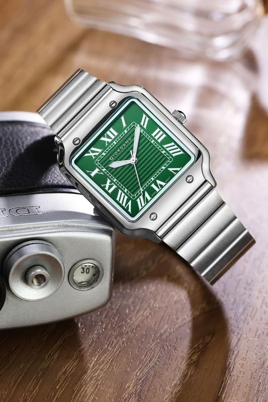 Image of Giordano Analog Watch for Men with Square Textured Dial, Roman Numerals, Quartz Movement and Stainless Steel Strap