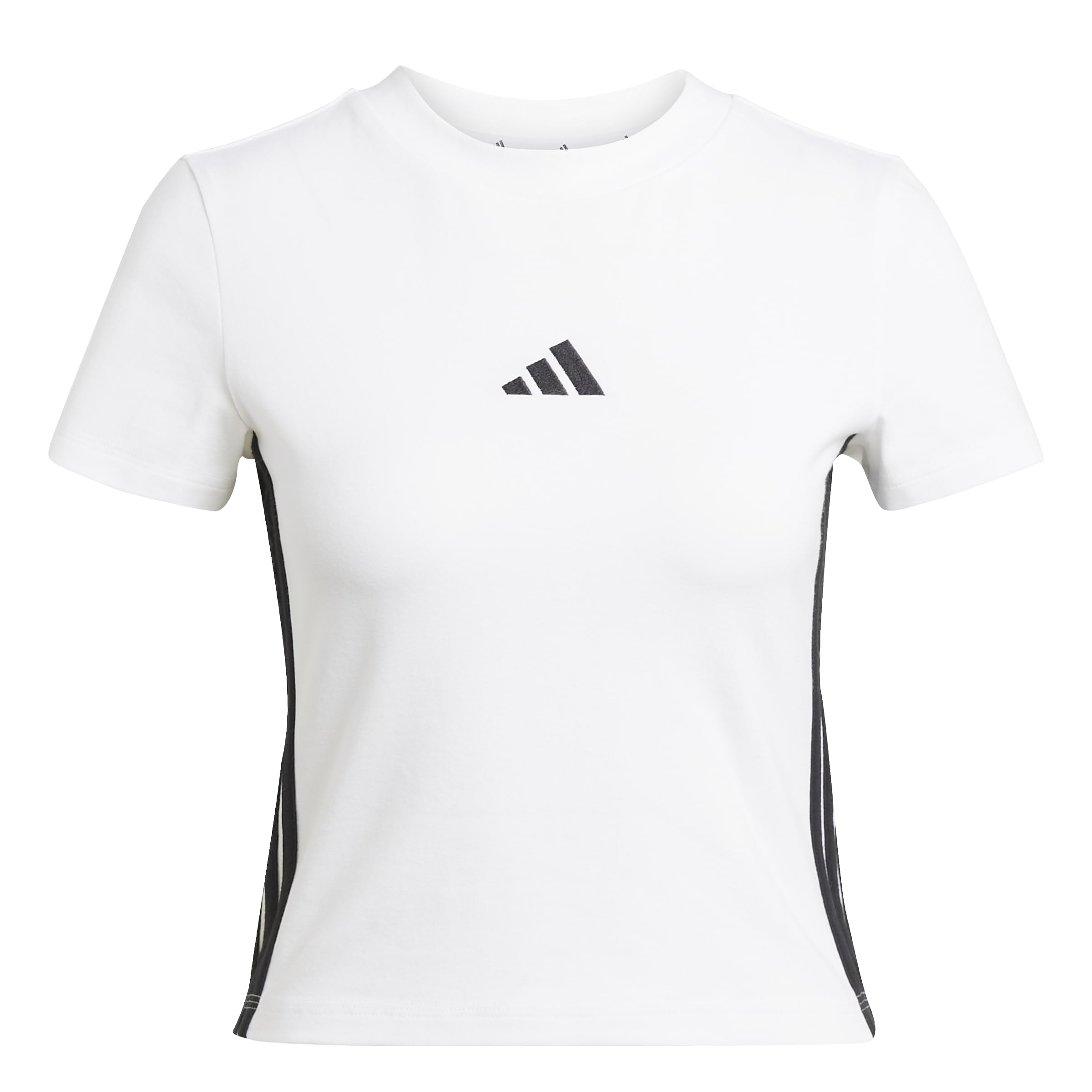 adidas Women's Essentials 3 Stripes Slim Baby T-Shirt, White/Black, XL