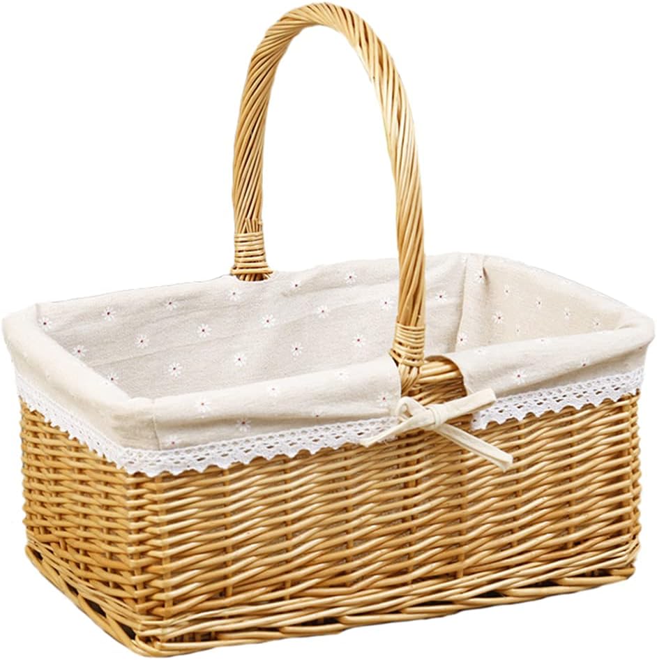 Cabilock 1pc Willow Picnic Basket for Outdoor Fruit Harvesting Country Style Storage Holder for Snacks Vegetables and Organizing Home Items