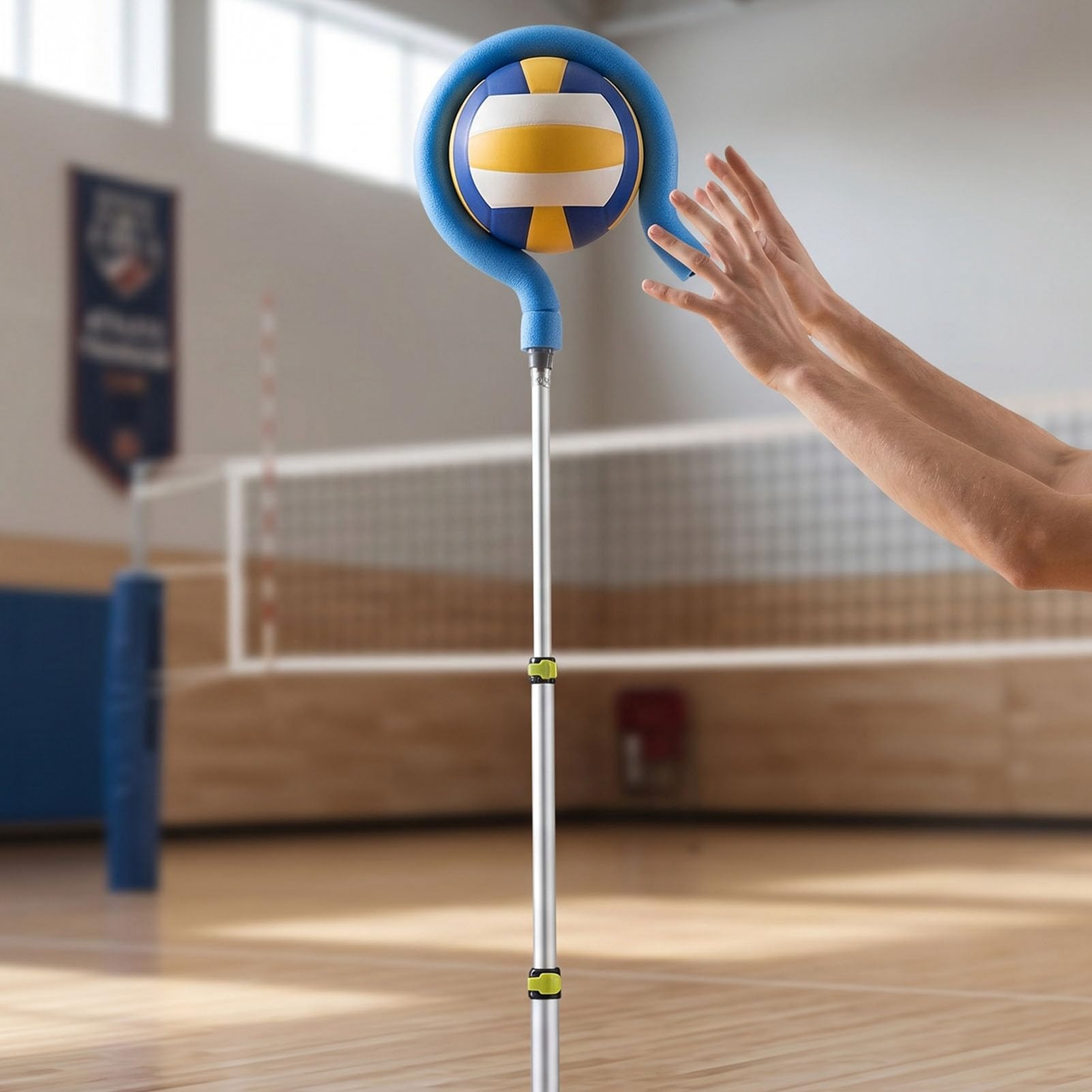 Keenso Allenatore di Punte da Pallavolo, Attrezzatura da Allenamento per Pallavolo in Lega di Alluminio e PVC, Lunghezza Regolabile da 41,3 a 72,8 Pollici, Strumento Portatile per Esercizi di Salto