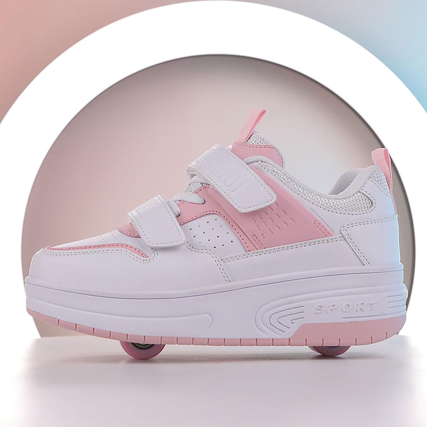 Zapatos con Ruedas para niños niña niño Patines Patines al Aire Libre Zapatillas de Deporte Zapatillas de Skate Zapatos Deportivos,Pink-38 EU