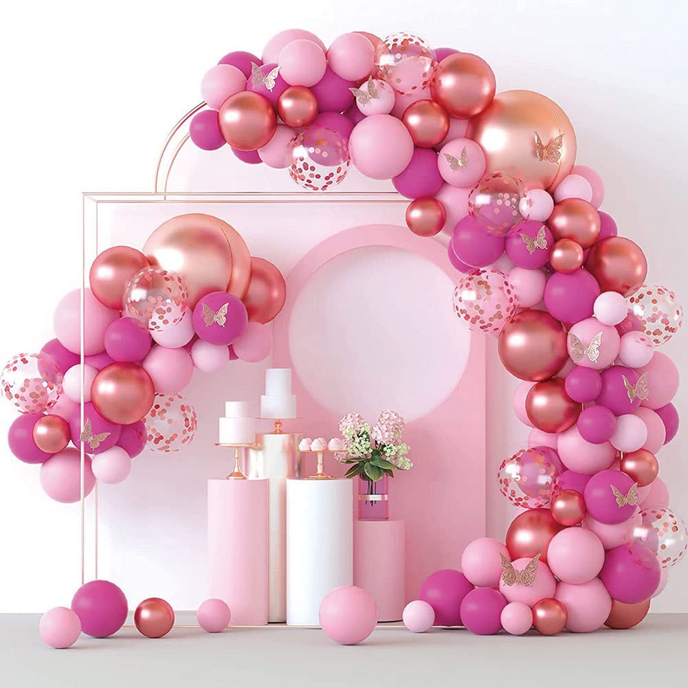 104pcs Dusty Rose Pink Balloon Garland Arch Kit, 22In 12In 10In 5In Different Size Hot Pink Metallic Pink Balloons for Engagement, Wedding, Baby Shower, Birthday Party Decorations
