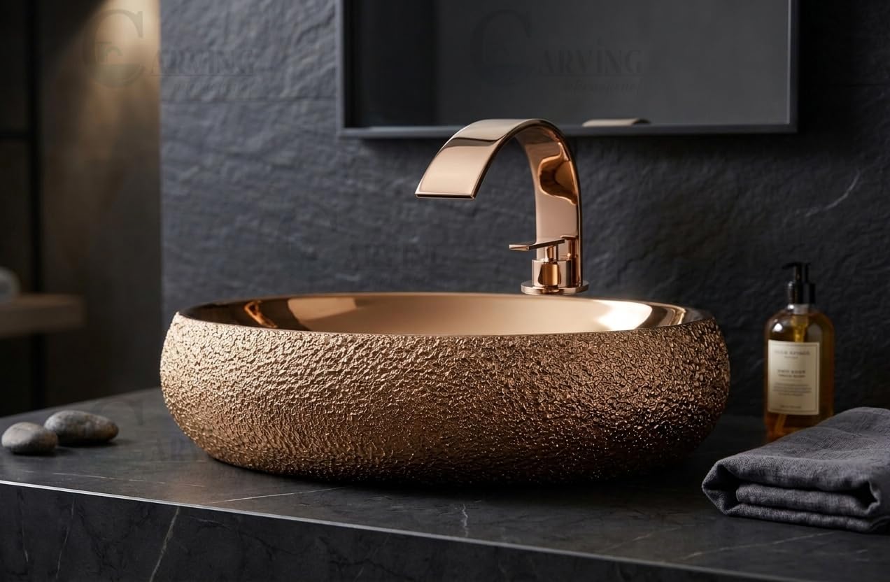 Golden Marble Wash Basin - Modern Bathroom Sink -10