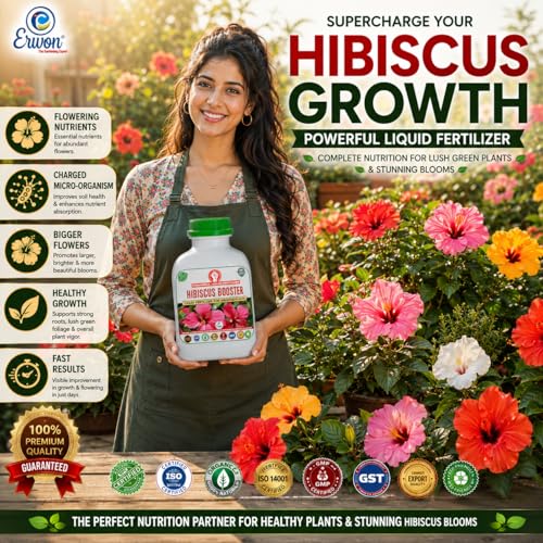 Image of Erwon Hibiscus Booster, Premium Essential Powerful Liquid Fertilizer for the Best Growth of Hibiscus Plants with Flowering Nutrients and Charged Micro-organism (100 ml)