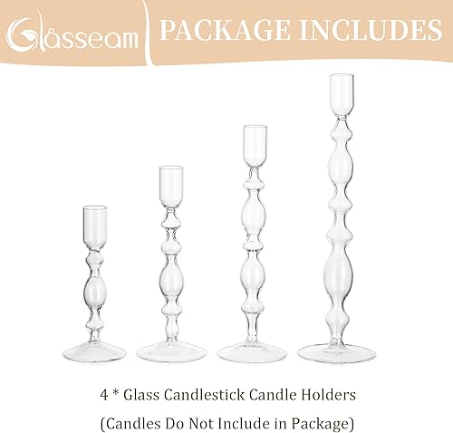 Miniatura 6 de Glasseam Candelabros de cristal para candelabros 4 portavelas cónicos transparentes modernos y altos para centro de mesa, fiesta, comedor,