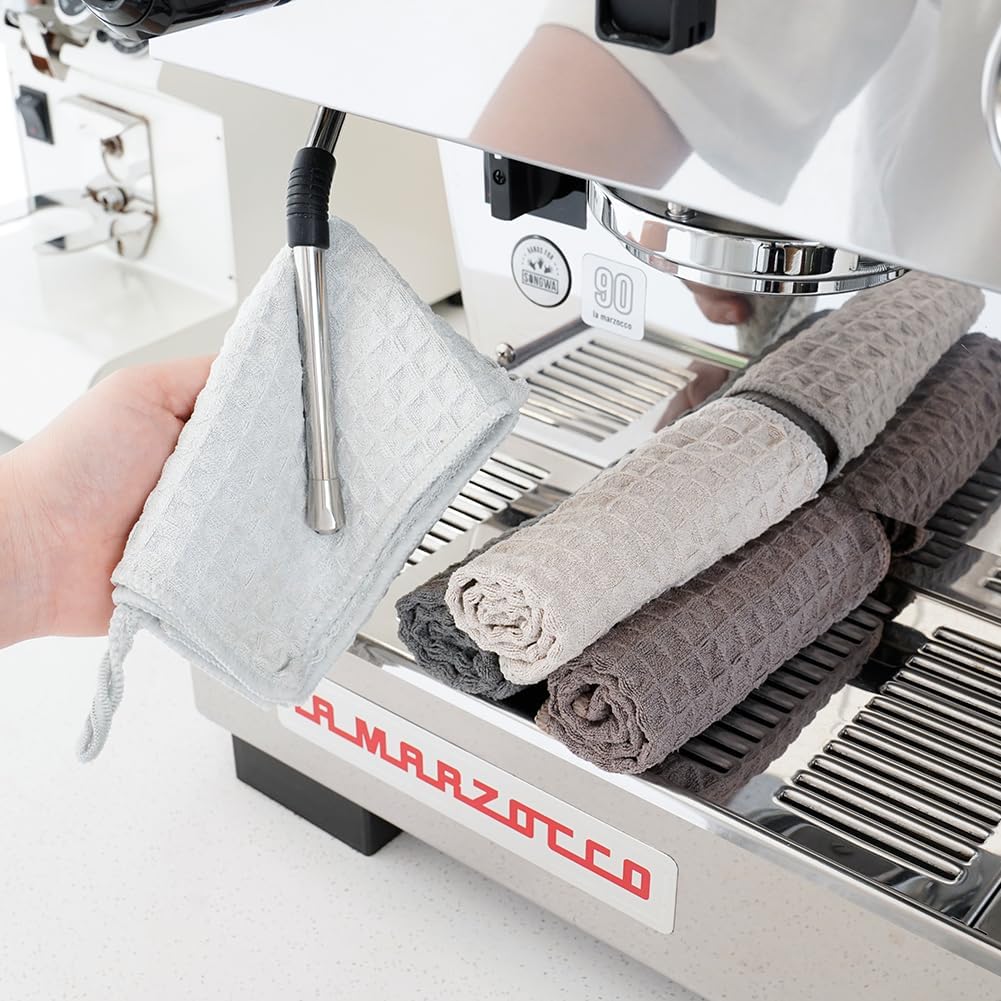 watchget Barista Micro Cloth 10 Pack, Microfiber Barista Cleaning Towels Microfiber Waffle Weave Kitchen Dish Cloth Coffee Bar Towel Coffee Machine Cleaning Cloth, Dark Grey(12"x12")