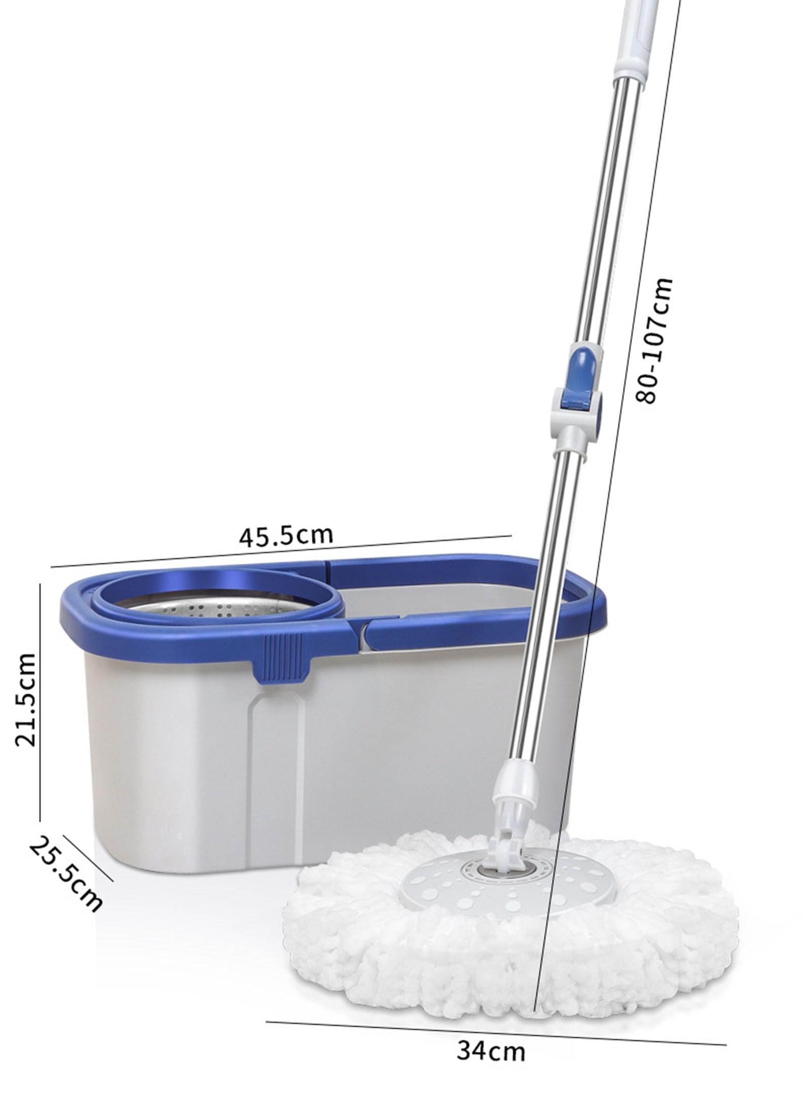 Trapeador Giratorio y Cubo con Juego de escurridor, Sistema de Cubo Giratorio de 360° con 4 Cabezales de Repuesto de fregona de Microfibra y Mango Ajustable de Acero Inoxidable,A