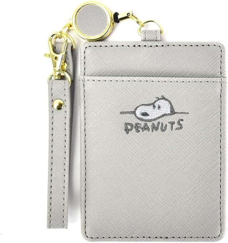 SNOOPY(スヌーピー) Women's GY Desk Embroidered Snoopy Single Pass Case with Reel, Gray (SPZ-3015), One Size