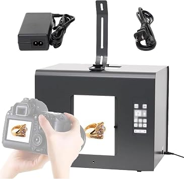Mini Photo Studio Light Box, 5500k Dimmable Jewelry Photography Tent Softbox, Electric Camera Not Included Photo Tent Kit with 6 Light Source Modes and Removable Camera Fixing Bracket 27x21x21cm