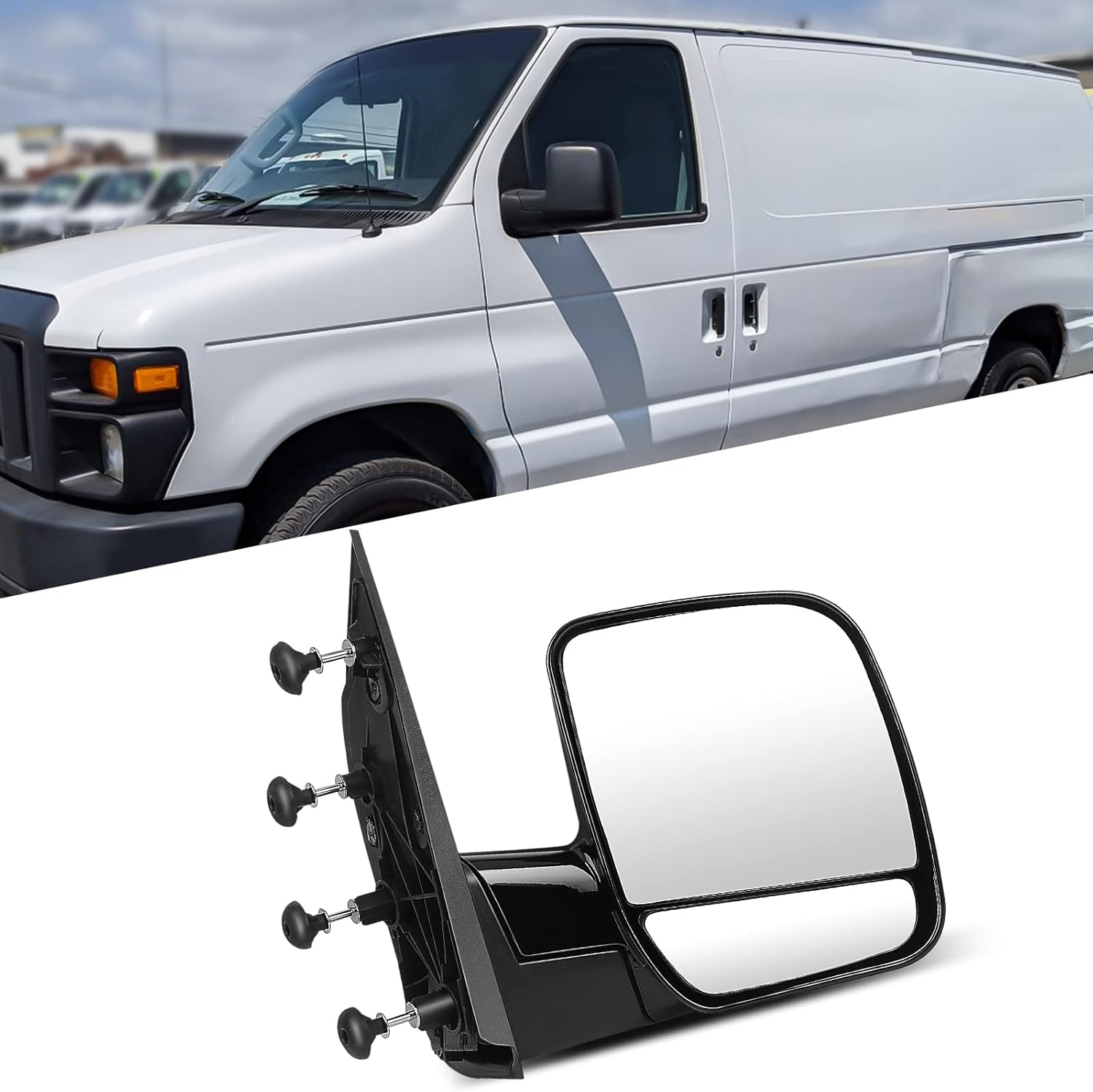 Passenger Side Mirror Assembly Fits 2002-2008 For Ford E150/250/350/450/550 Van, Manual Fold Non-heated Puddle Light Manual adjustment Smooth Black