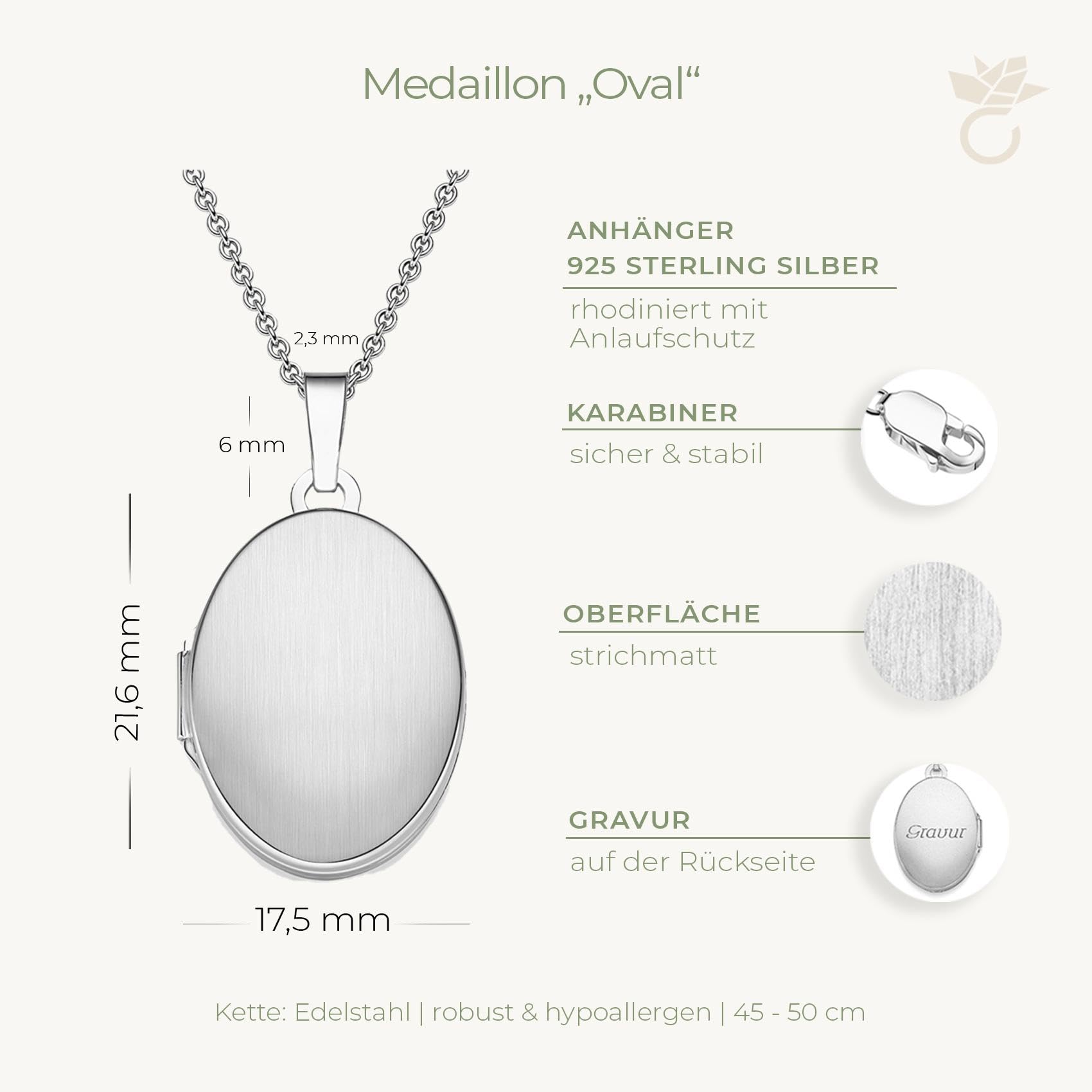 Amoonìc Damen Medaillon mit Geburtsblume oval Silber 925 / Gold vergoldet | Kette zum Öffnen für Bilder personalisiert mit Geburtsblumen Gravur, Geschenk Geburtstag