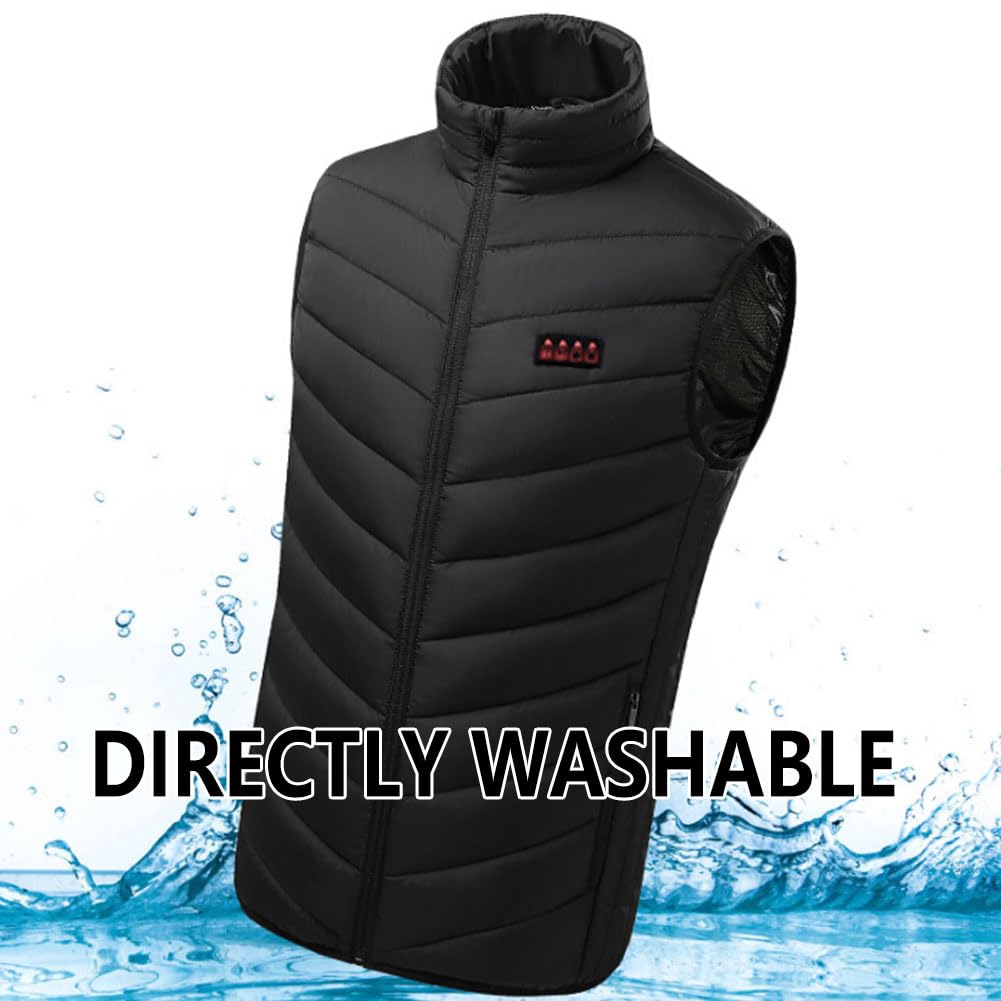 Chaleco Térmico con Calefacción de Fibra de Carbono, Chaleco Eléctrico 3 Niveles de Temp Ajustable Lavable para Hombres y Mujeres para Calor Invernal al Aire Libre 17 Zones Black L
