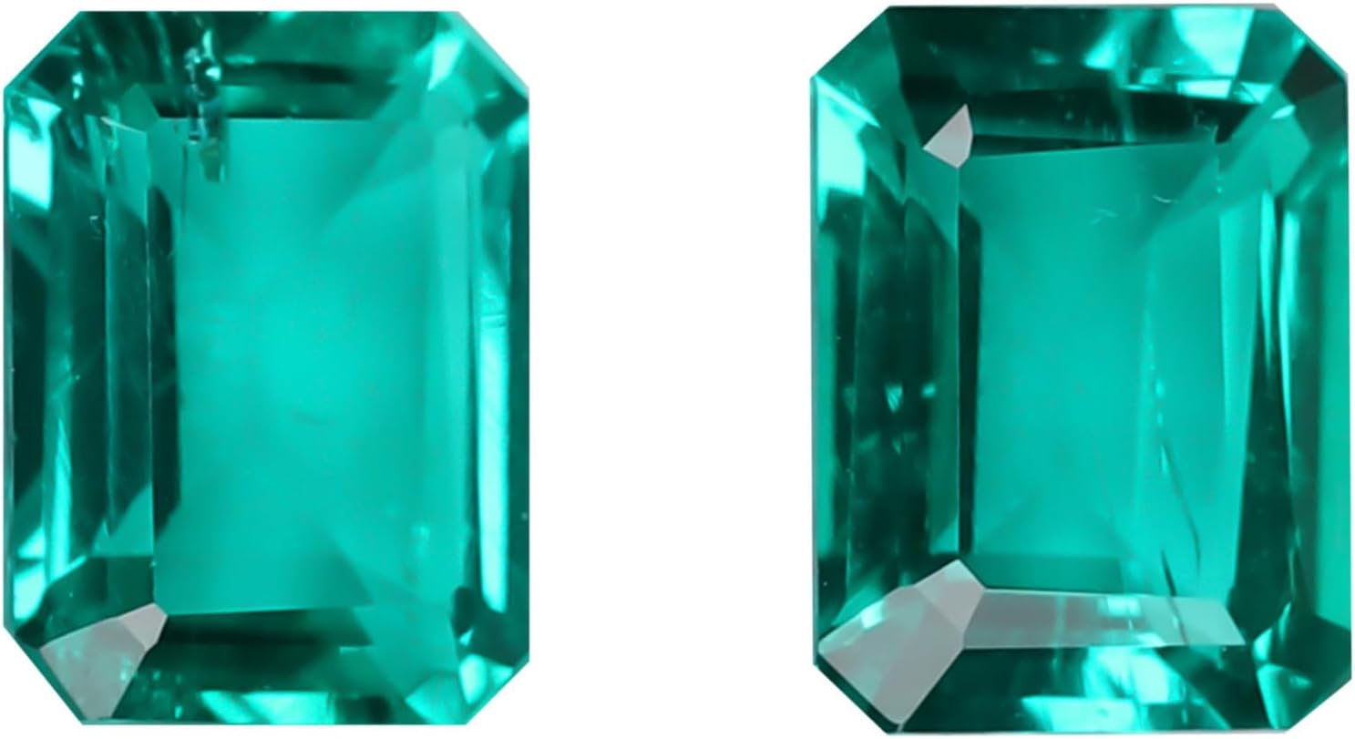 REAL-GEMSColombian Lab-grown Green Emerald 2.65 Ct. Emerald Cut Stone For Jewelry Pair Beautiful Emerald Gemstone for Women