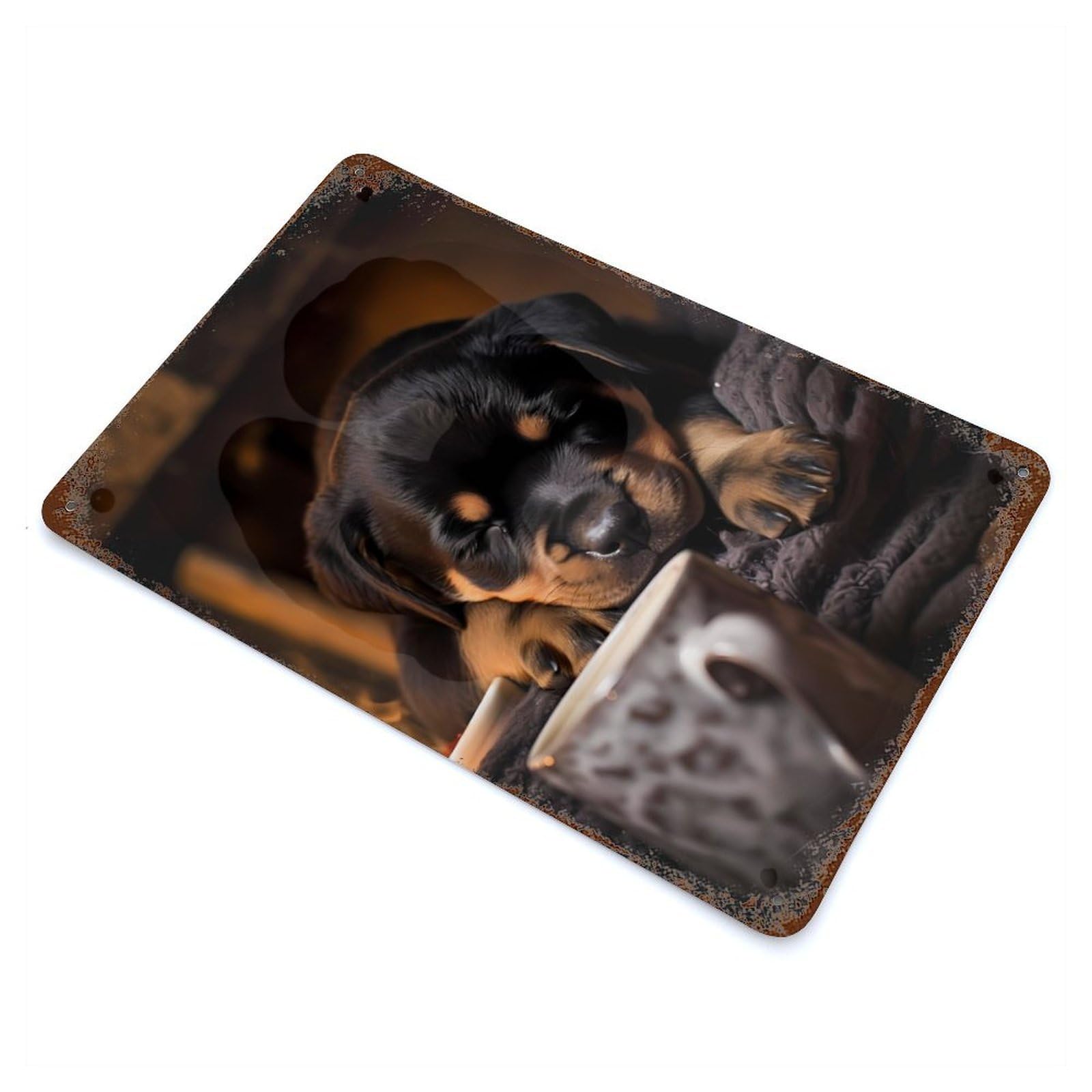 Vintage Metal Tin Sign Rottweiler Dog Coffee Pup 11.8"x7.9", Industrial Home Decor for Farmhouse, Kitchen And Entryway Decor