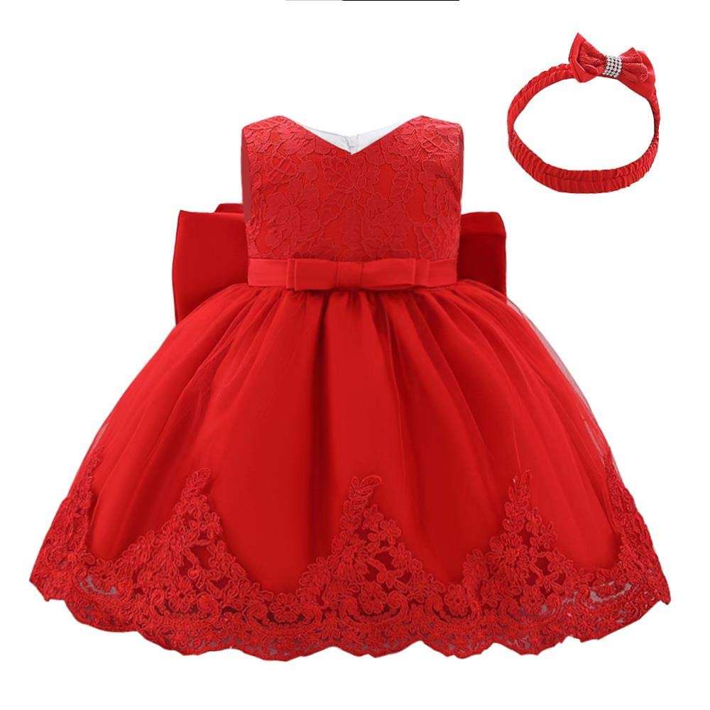 Lito Angels Vestidos Elegante Bebe Niña en Flor de Encaje Bordado y Tul, con Diadema de Lazo, para Boda Fiesta Ceremonia, Talla 3-24 Meses 426