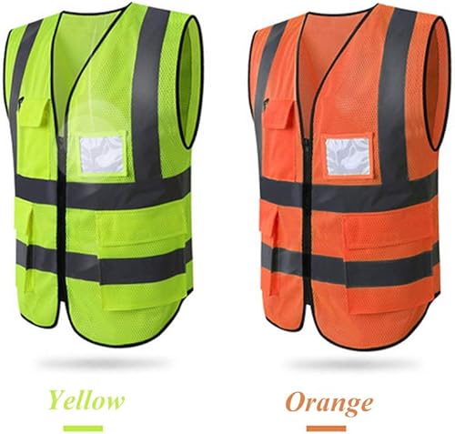 Miniatura 8 de HYCOPROT Chaleco reflectante de seguridad de malla de alta visibilidad con bolsillos y cremallera, cumple con las normas ANSIISEA
