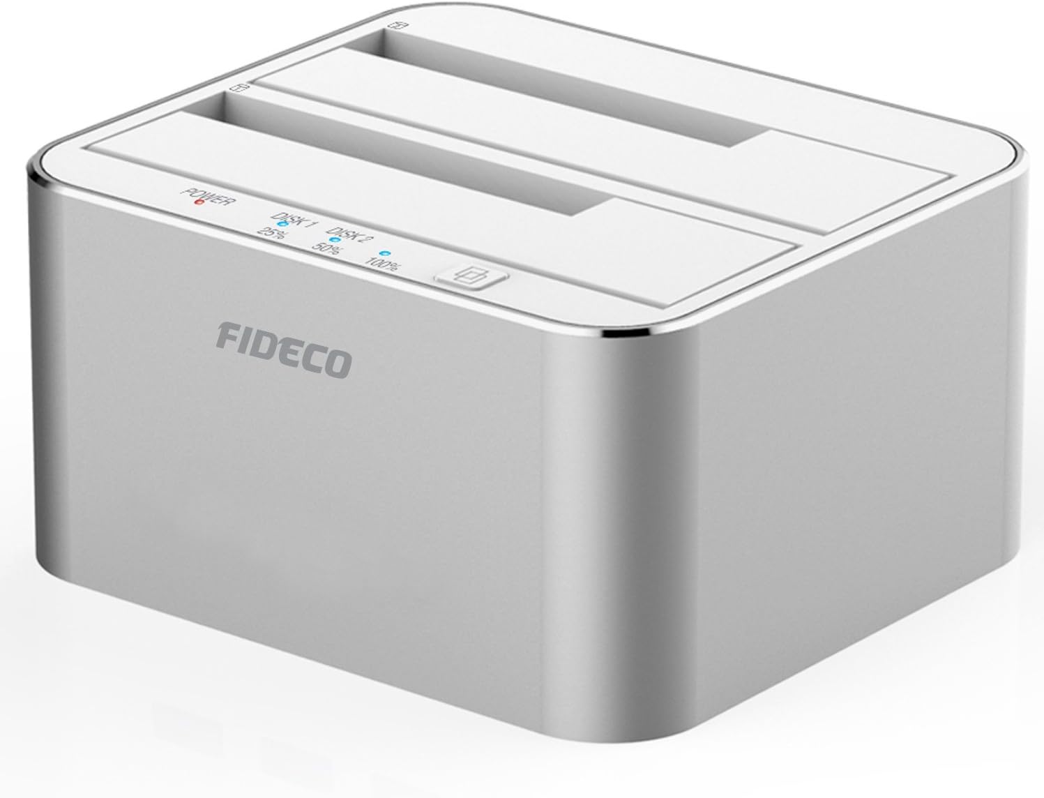 FIDECO USB 3.0 to SATA Dual Bay Hard Drive Docking Station, External Hard Drive Dock for 2.5/3.5 Inches HDD SSD with Hard Drive Duplicator/Offline Clone Function, Support 2 X 10TB, Silver