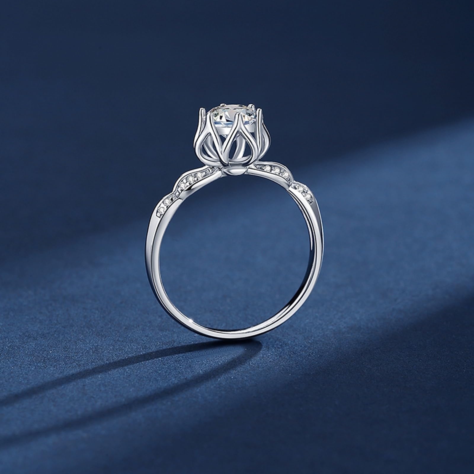 Anillo de mujer de oro blanco, anillos de boda elegantes con moissanite de 1 ct único anillo de boda de oro auténtico para mujeres