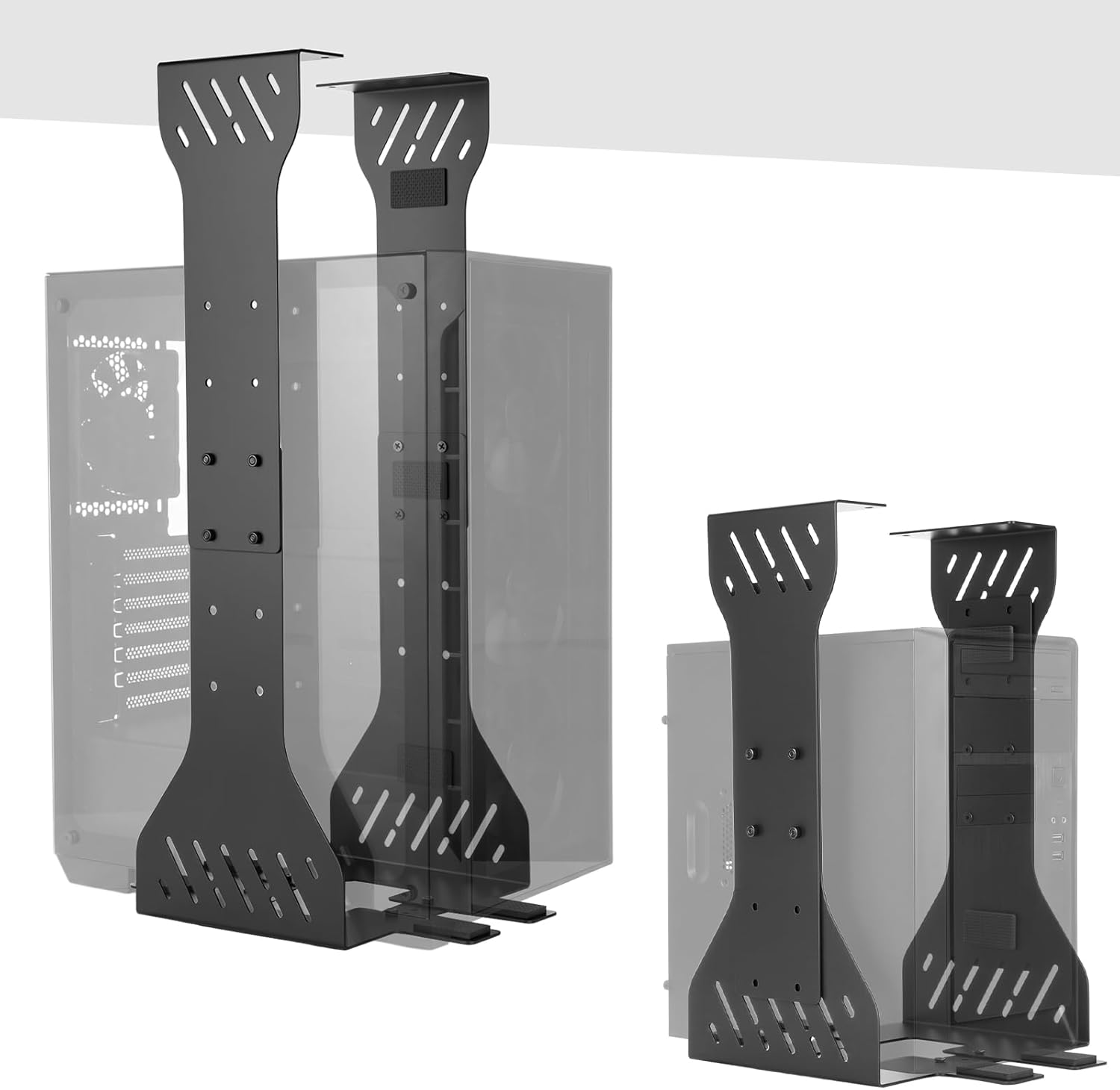 Heavy Duty Adjustable Under Desk PC Holder 7.5 to 12 Inch Wide, Supports up to 80 Lbs Load Capacity, Under Desk PC Mount, Wall Mount Space Saving Computer Case Tower Holder (Black)