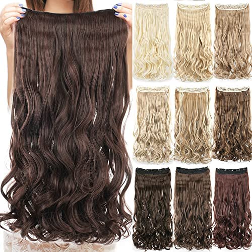 IMISSU Extensiones de pelo rizado natural largo y grueso con clip en extensiones de pelo sintético para mujer (28 Inch,Chocolate marrón)