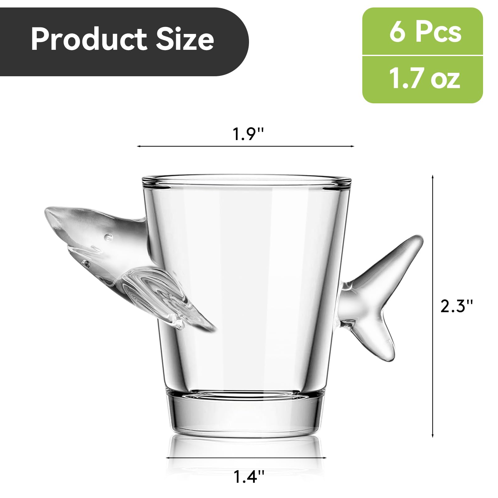 Tirplorare Shot Glasses - Unique and Durable Shark-shaped Glassware Set of 6 for Bartending and Party Supplies
