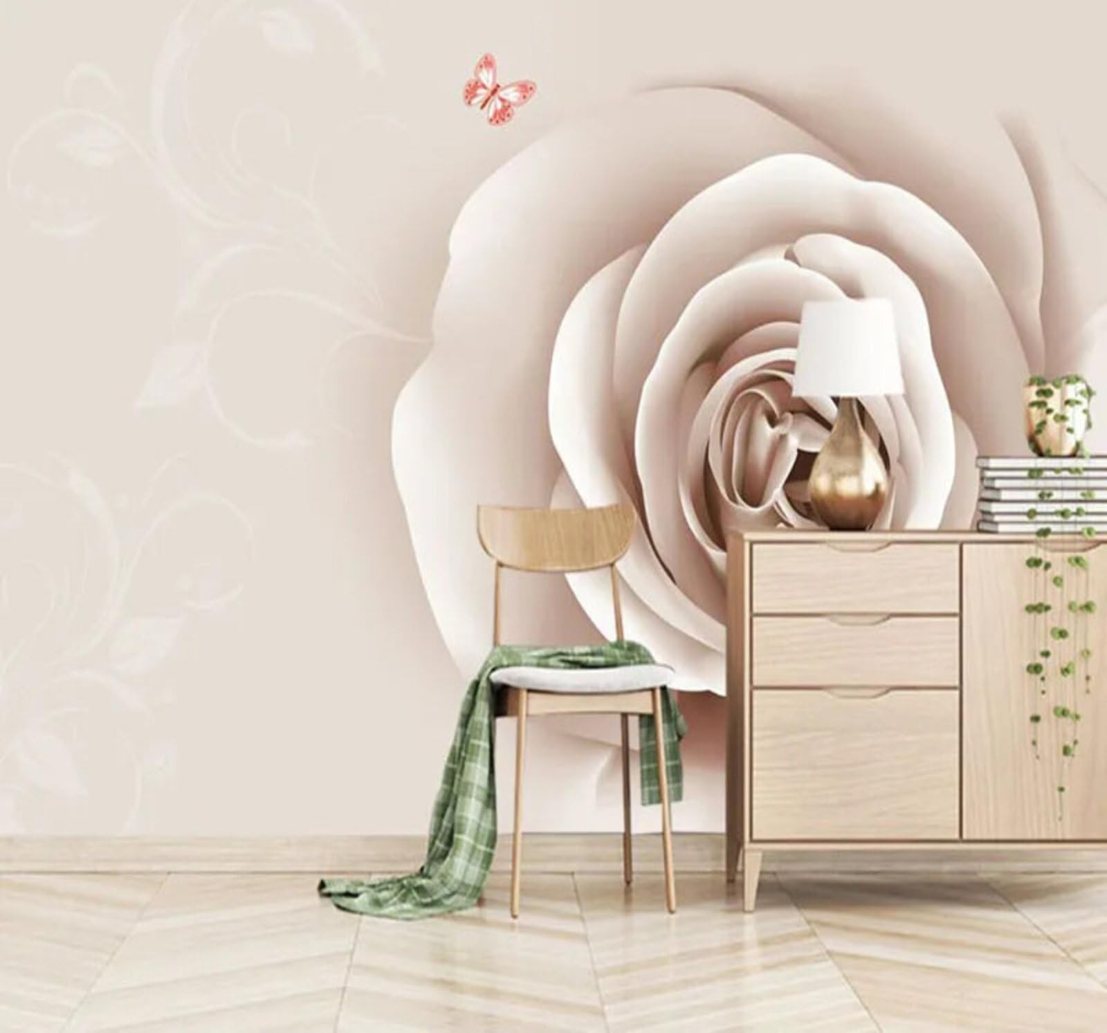 Wallpaper-3D-Xlm 250Cm×170Cm(B×H) Simple Exquisite Three Dimensional Roses And Butterflies 3D Wallpaper Easy Install Feature Office Living Room Sofa Bedroom Tv Background Wall Decoration-250Cm×170Cm