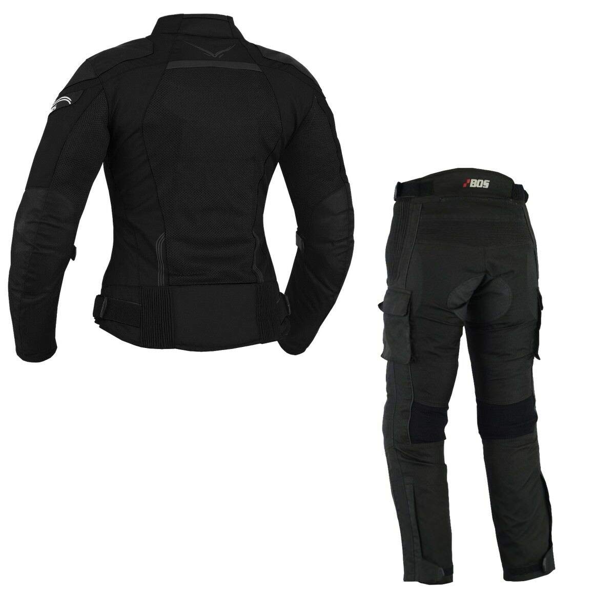 DAMEN MOTORRADKOMBI JACKE + HOSE + HANDSCHUHEN - BIKE MOTORRAD ROCKER TOURING in verschiedenen farben (XS, Schwarz)