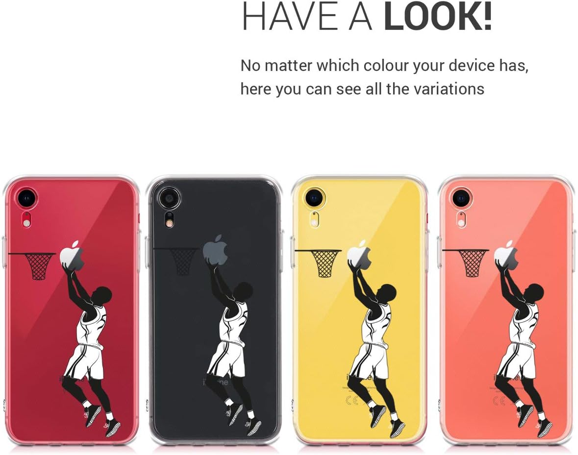 kwmobile Clear Case Compatible with Apple iPhone XR - Phone Case Soft TPU Cover - Basketball Player Black/White/Transparent