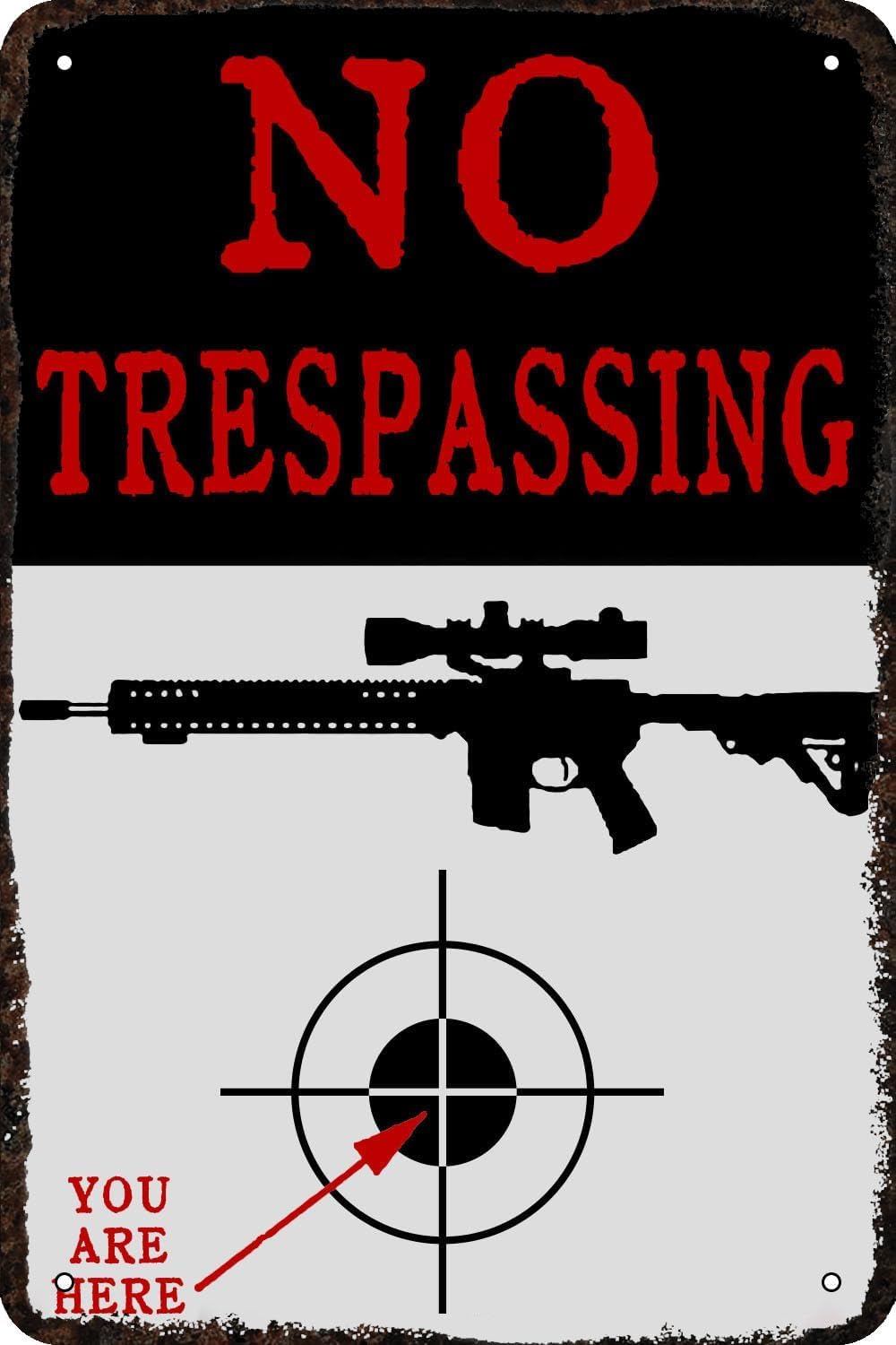 No Trespassing Security Warning Rust Free Aluminum Tin Sign - Vintage Funny Decor with Pre-Drilled Holes for Home Man Cave, Bar - 8x12 Inch​