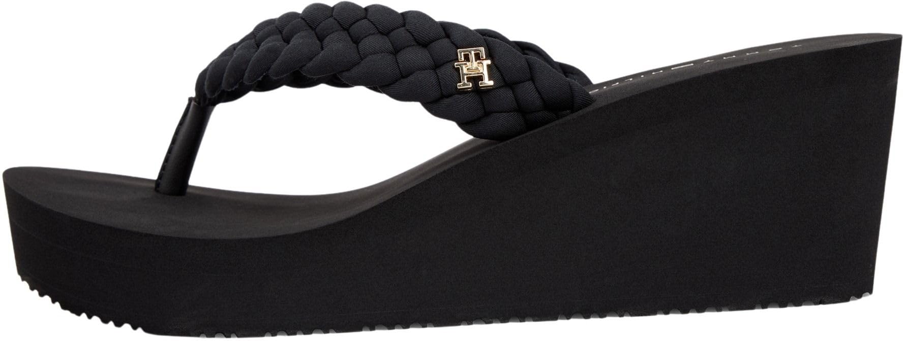 Tommy Hilfiger Women's Th Wedge Braided Summer Sandal FW0FW09198 Flip Flops, BLACK (Black), 6.5