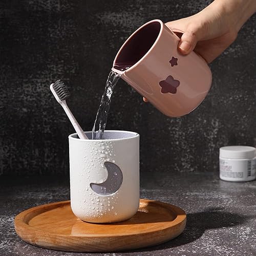 Miniatura 5 de Moon&Stars - Vaso para cepillo de dientes para parejas, 2 unidades, 13.5 onzas, taza gruesa de dos colores, exquisito soporte para cepillos