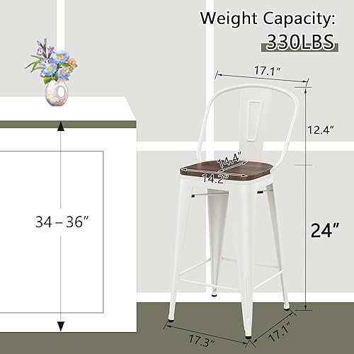 Miniatura 2 de Yongqiang Juego de 4 taburetes de bar de metal para isla de cocina, taburetes de bar de altura de mostrador, taburetes de bar de respaldo alto con