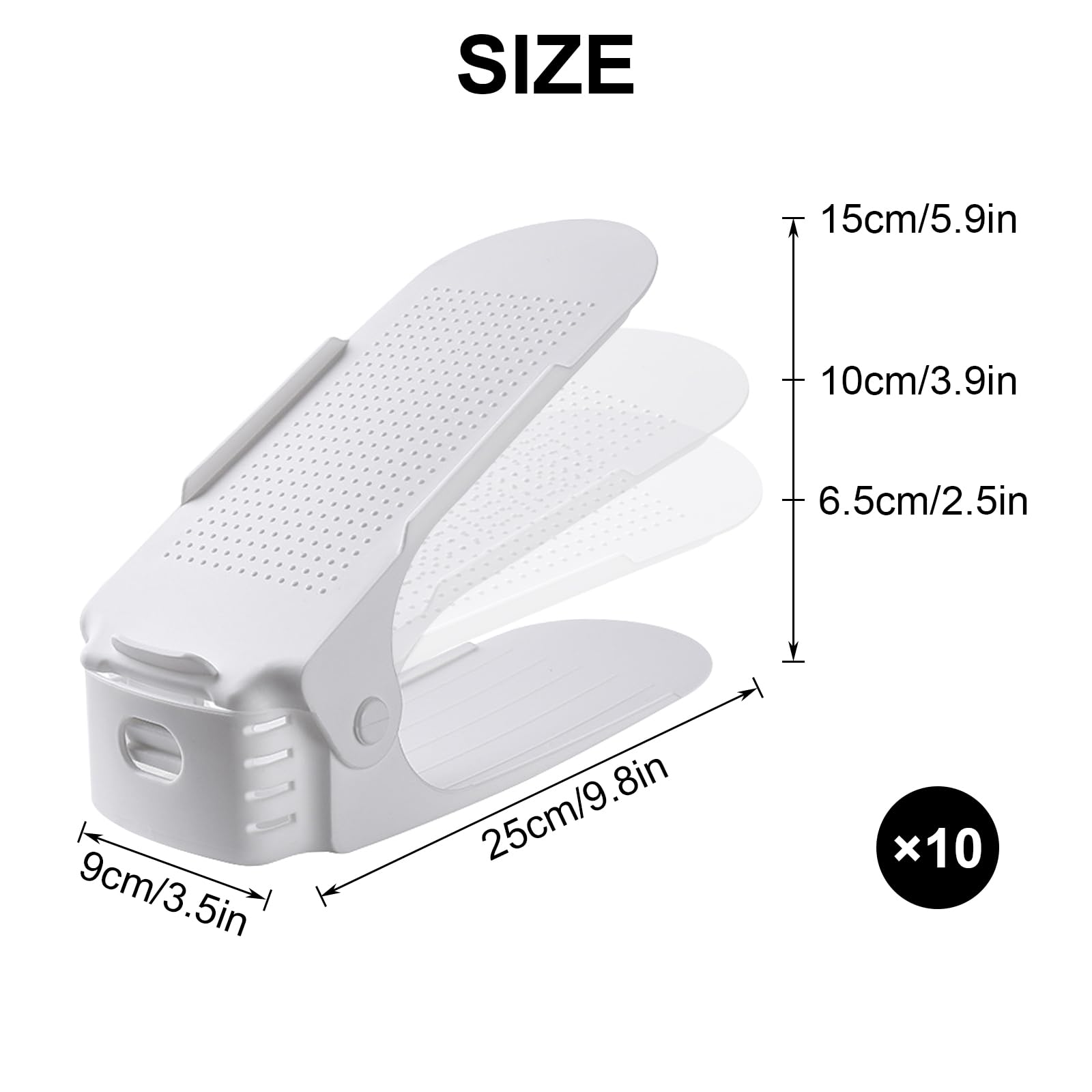 Organizzatore per scarpe, set di 10 porta scarpe regolabili, porta scarpe antiscivolo, 3 porta scarpe regolabili in altezza, scarpiera salvaspazio (bianco-1)