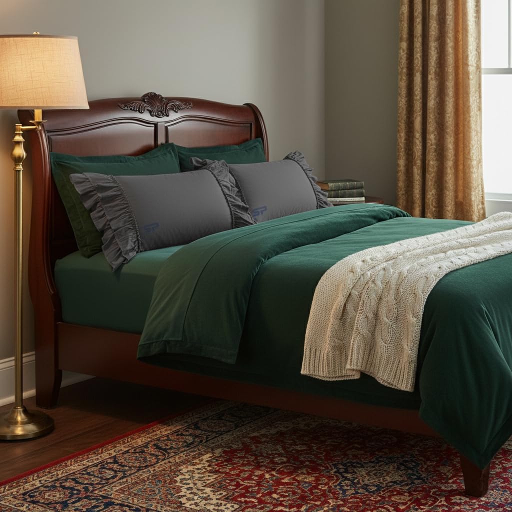 100% Egyptian Cotton Queen Pillow Shams Set of 2, with Zipper Closure 20x30 Pillowcases, Double Layer Decorative Ruffle Pillowcovers (Dark Grey)