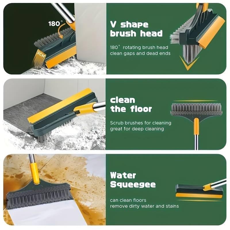 Image of REYOX 3-in-1 Toilet & Tile Cleaning Brush with Wiper - 120 Rotating Floor Scrub Brush with Long Handle for Bathroom, Kitchen & Home - Multipurpose Bathroom Cleaner Brush (Pack of 1) (3in 1)