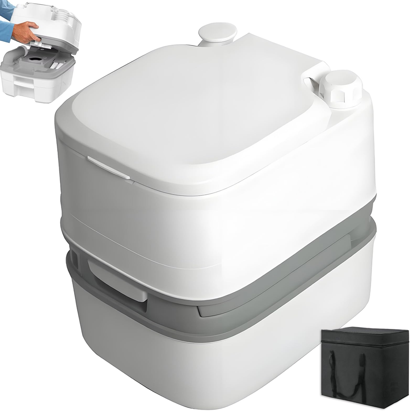Inodoro portátil de camping con bolsa de transporte, inodoro de viaje a prueba de fugas e inodoro, tanque de residuos de 24 litros para adultos y niños, caravana y caravana