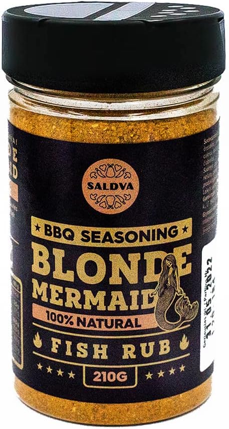 Blonde Mermaid BBQ Fish Rub - 100% Natural BBQ Seasoning - Flavourful And Balanced Blend Of Spices For Amazing Fish BBQ, Smoke Dishes - Large Jar (210g)