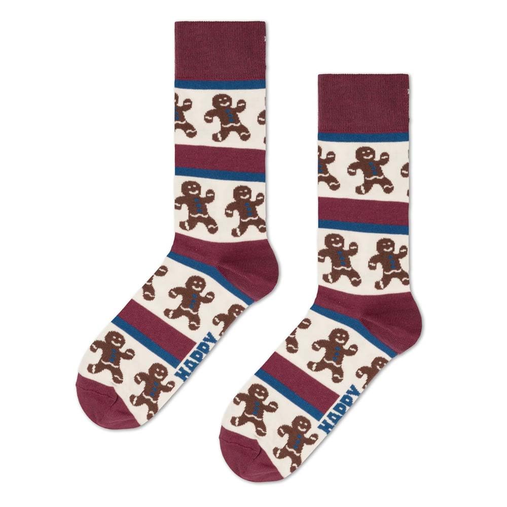 Happy Socks Unisex Red Gingerbread Stripe Sock Christmas Socks, 36-40