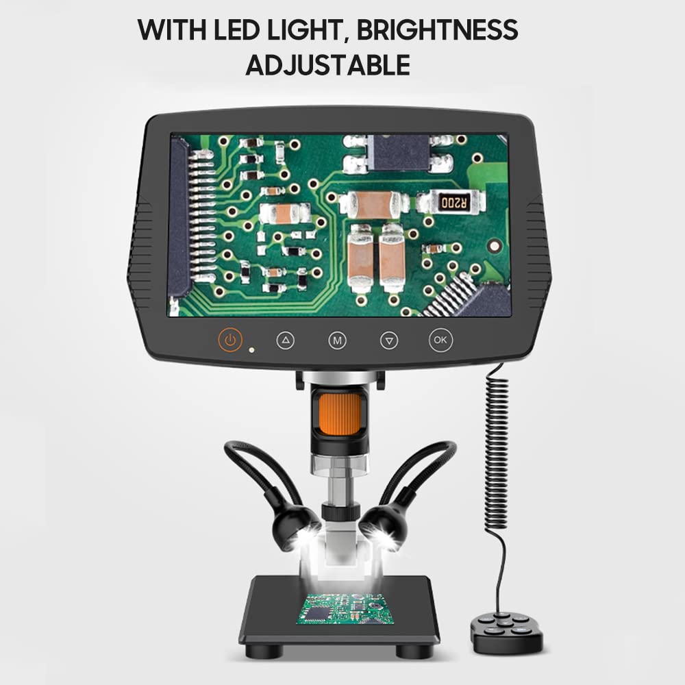 Walmeck Videomikroskop, LCD-Bildschirm, 9 Zoll, 1080P, Digitales Mikroskop mit 1000-fachem Zoom, Verstellbares Rad, LED-Leichtmetall-Ständer für Elektronikreparatur, Industrielle